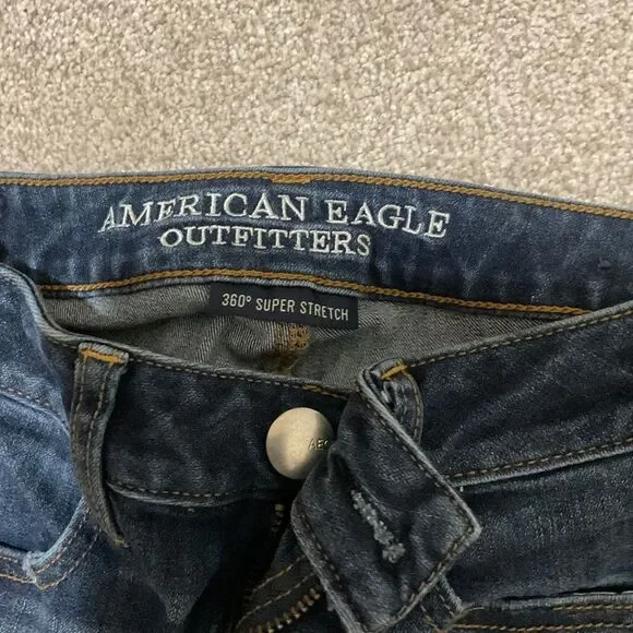 AE distressed, skinny jeans, size 2 dark wash, high-rise stretch denim - Picture 2 of 6